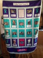 2016 - jan.  Linda made this awesome awareness quilt with some of the ovarian cancer ribbons expressing "What Cancer Cannot Do".  Totally awesome